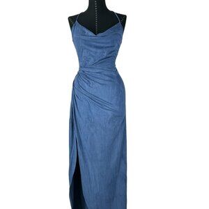 ✨Host Pick✨ Blue Cowl Neck Maxi Dress with Cross Strap Open Back